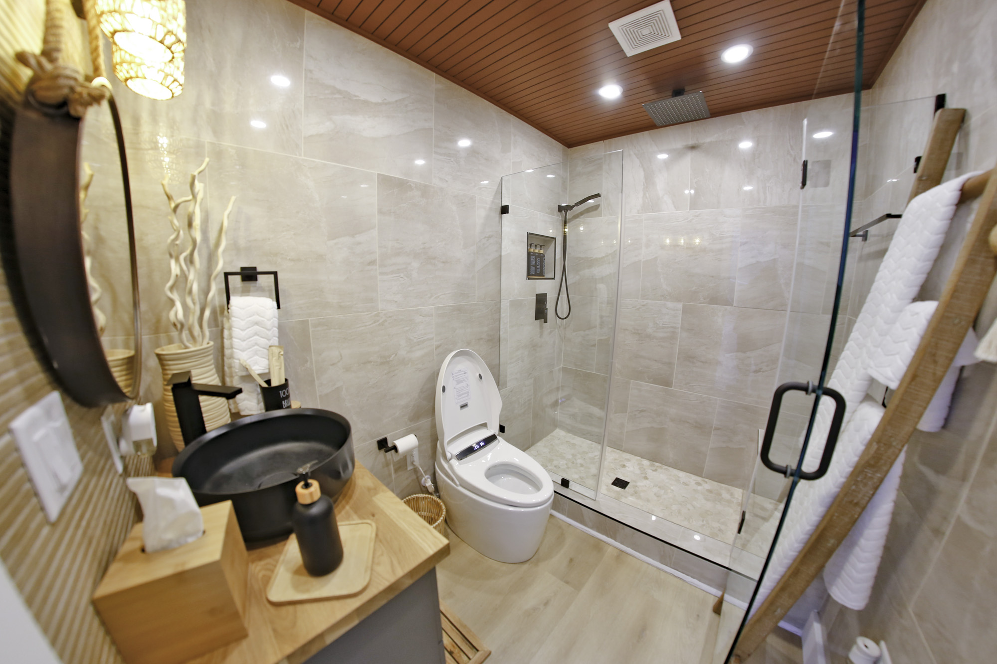 Luxury bathroom with rainfall shower