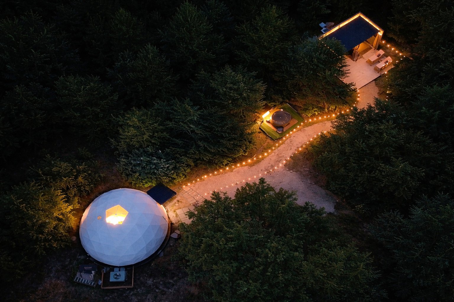 String lights at dusk